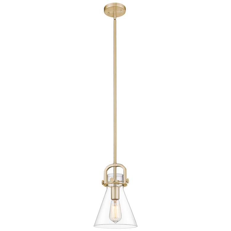 Image 1 Downtown Newton Cone 8"W Bronze Arch Frame Mini Pendant w/ Clear Shade