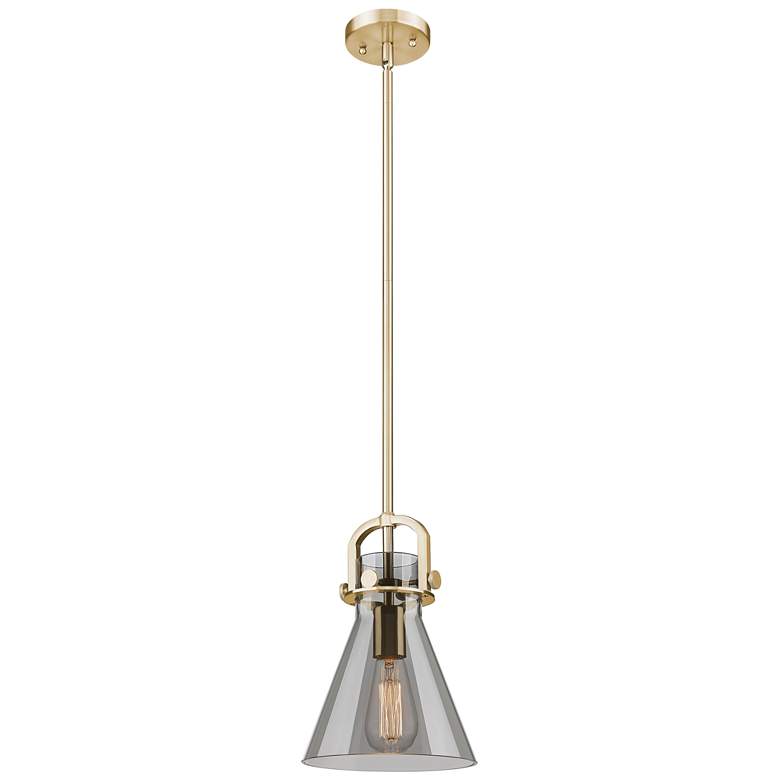 Image 1 Downtown Newton Cone 8"W Bronze Arch Mini Pendant w/ Light Smoke Shade