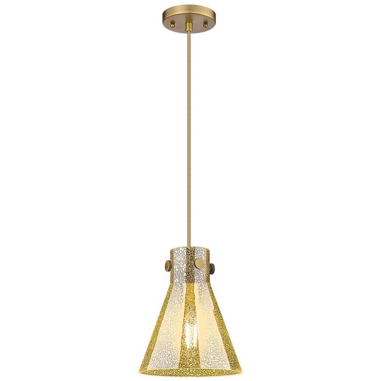Image 1 Downtown Newton Cone 8"W Cord Brushed Brass Pendant w/ Mercury Shade