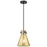 1_Downtown Newton Cone 8"W Cord Matte Black Pendant w/ Mercury Shade