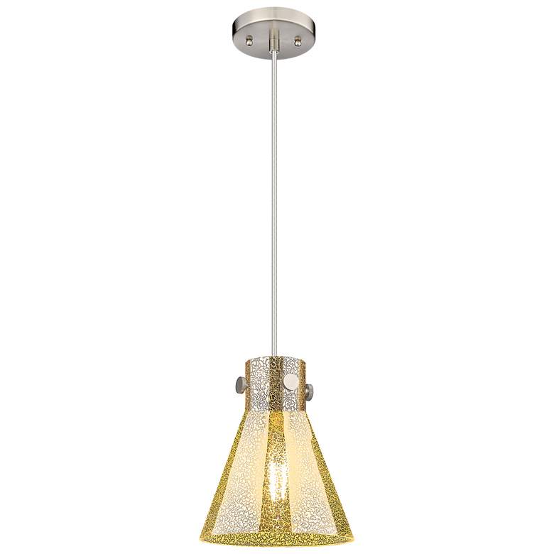 Image 1 Downtown Newton Cone 8"W Cord Satin Nickel Pendant w/ Mercury Shade