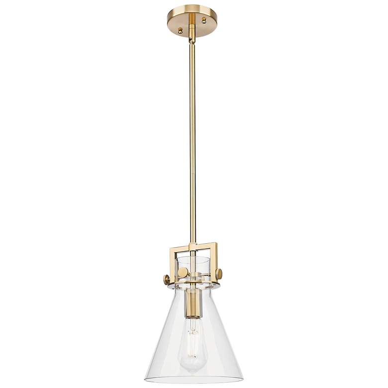 Image 1 Downtown Newton Cone 8"W Stem Bronze Mini Pendant w/ Clear Shade