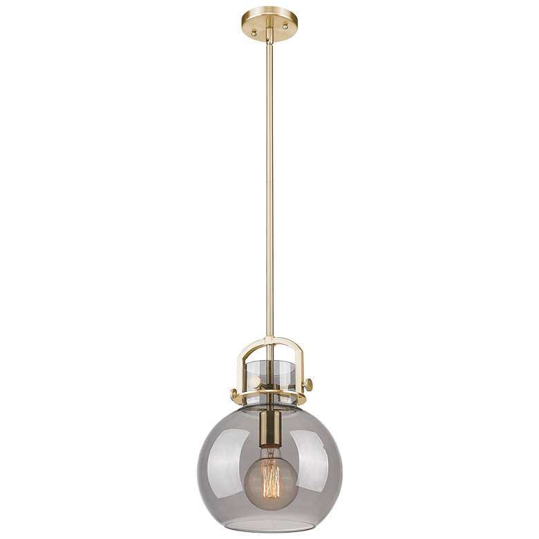 Image 1 Downtown Newton Sphere 10"W Bronze Arch Pendant w/ Light Smoke Shade