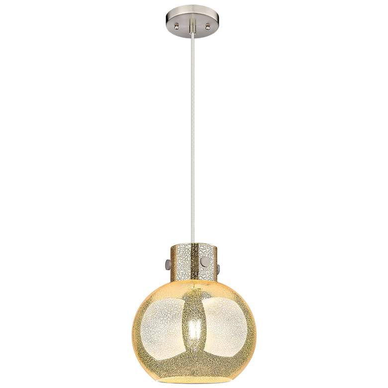 Image 1 Downtown Newton Sphere 10"W Cord Satin Nickel Pendant w/ Mercury Shade