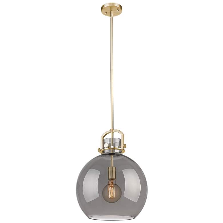 Image 1 Downtown Newton Sphere 14"W Bronze Arch Pendant w/ Light Smoke Shade