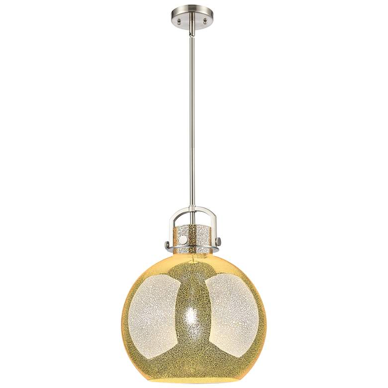 Image 1 Downtown Newton Sphere 14"W Satin Nickel Arch Pendant w/ Mercury Shade