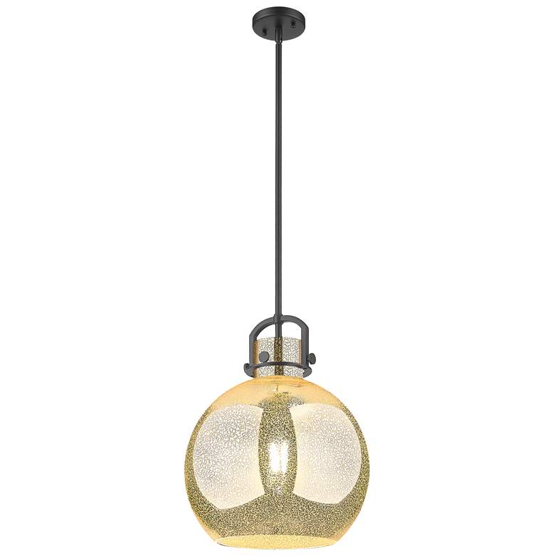 Image 1 Downtown Newton Sphere 14"W Stem Black Arched Pendant w/ Mercury Shade