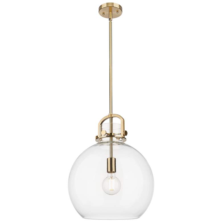 Image 1 Downtown Newton Sphere 14"W Stem Bronze Arched Pendant w/ Clear Shade