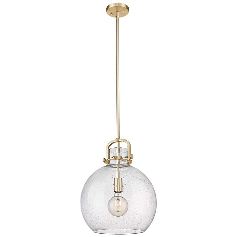 Image 1 Downtown Newton Sphere 14"W Stem Bronze Arched Pendant w/ Seedy Shade