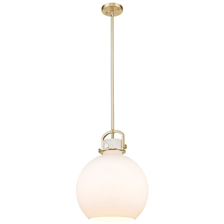 Image 1 Downtown Newton Sphere 14"W Stem Bronze Arched Pendant w/ White Shade