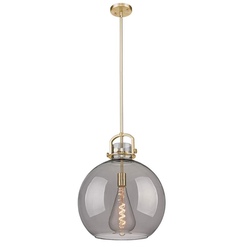 Image 1 Downtown Newton Sphere 16"W Bronze Arch Pendant w/ Light Smoke Shade