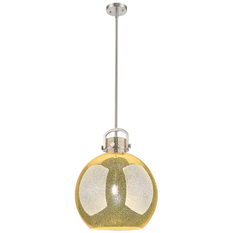 Image 1 Downtown Newton Sphere 16"W Satin Nickel Arch Pendant w/ Mercury Shade