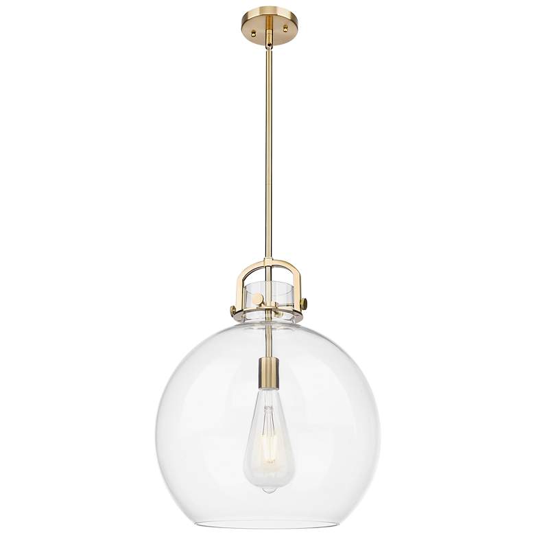 Image 1 Downtown Newton Sphere 16"W Stem Bronze Arched Pendant w/ Clear Shade