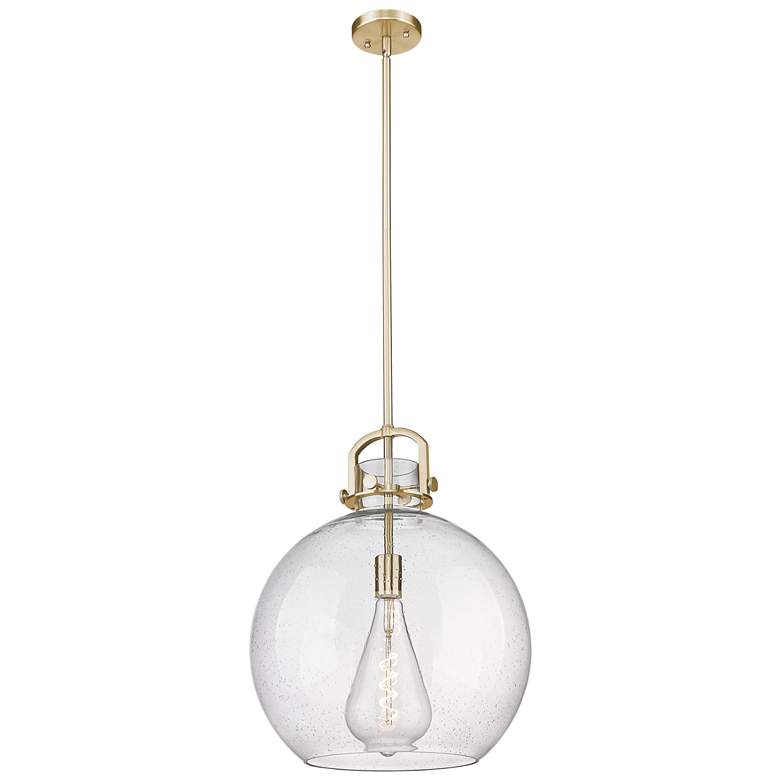 Image 1 Downtown Newton Sphere 16"W Stem Bronze Arched Pendant w/ Seedy Shade