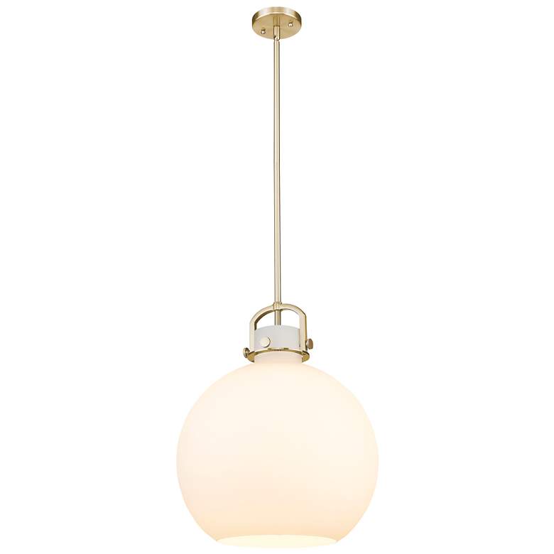 Image 1 Downtown Newton Sphere 16"W Stem Bronze Arched Pendant w/ White Shade