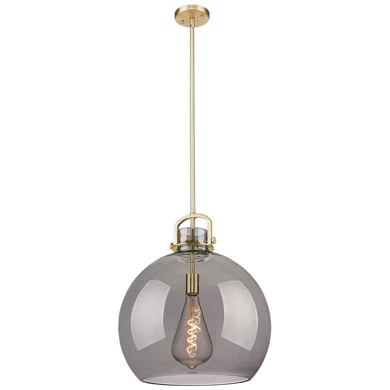Image 1 Downtown Newton Sphere 18"W Bronze Arch Pendant w/ Light Smoke Shade