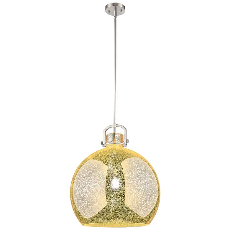 Image 1 Downtown Newton Sphere 18"W Satin Nickel Arch Pendant w/ Mercury Shade
