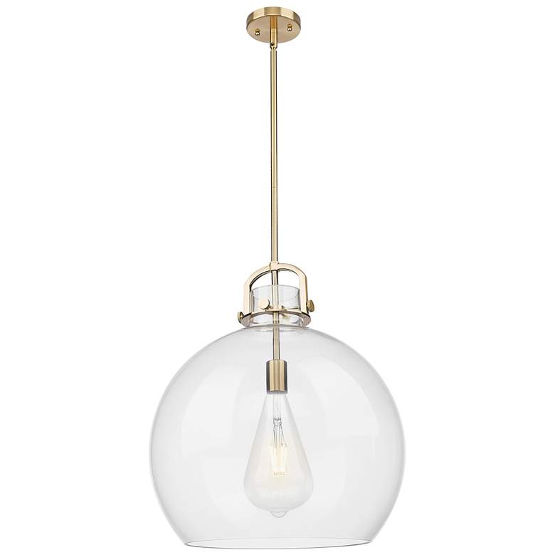 Image 1 Downtown Newton Sphere 18"W Stem Bronze Arched Pendant w/ Clear Shade
