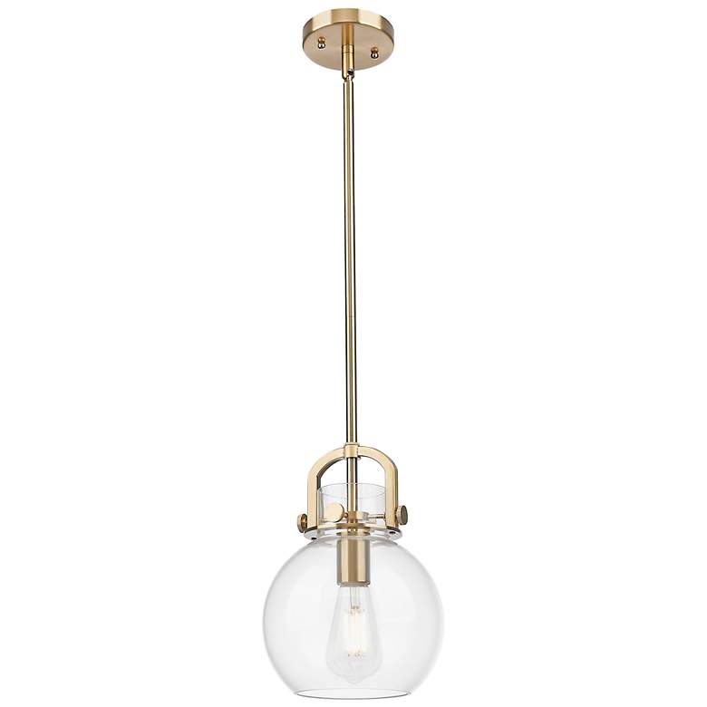 Image 1 Downtown Newton Sphere 8"W Bronze Arch Mini Pendant w/ Clear Shade