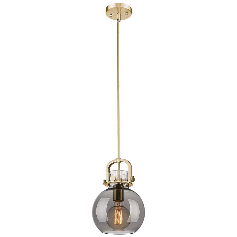 Image 1 Downtown Newton Sphere 8"W Bronze Arch Pendant w/ Light Smoke Shade