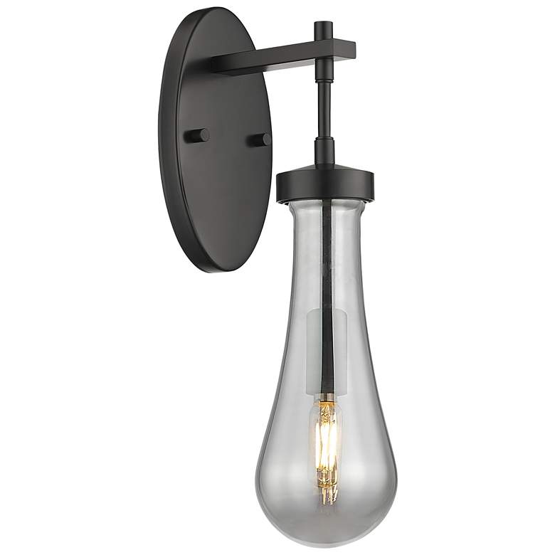 Image 1 Downtown Owego 16 "H Matte Black Wall Sconce w/ Light Smoke Shade