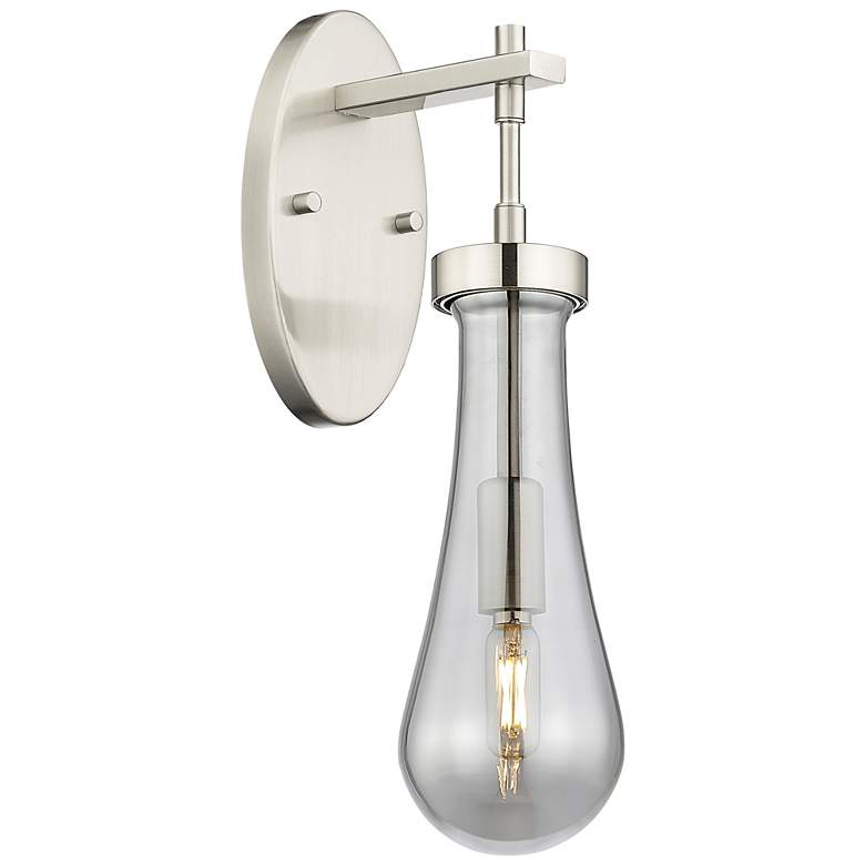 Image 1 Downtown Owego 16 "H Satin Nickel Wall Sconce w/ Light Smoke Shade