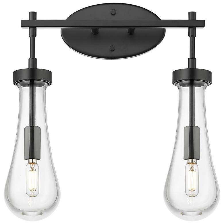 Image 1 Downtown Owego 16"W 2 Light Black Vanity Light w/ Clear Shade