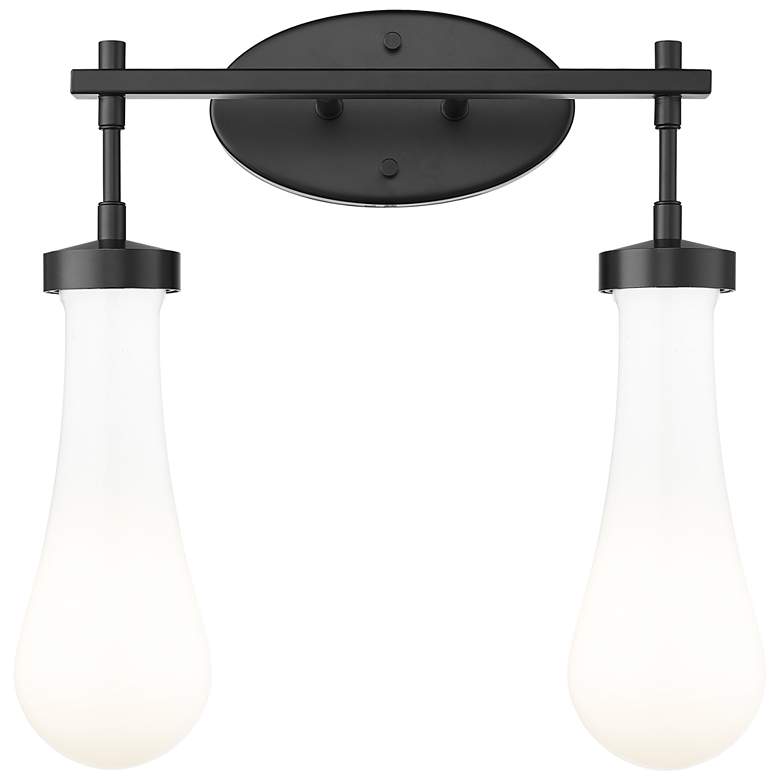 Image 1 Downtown Owego 16"W 2 Light Black Vanity Light w/ Gloss White Shade