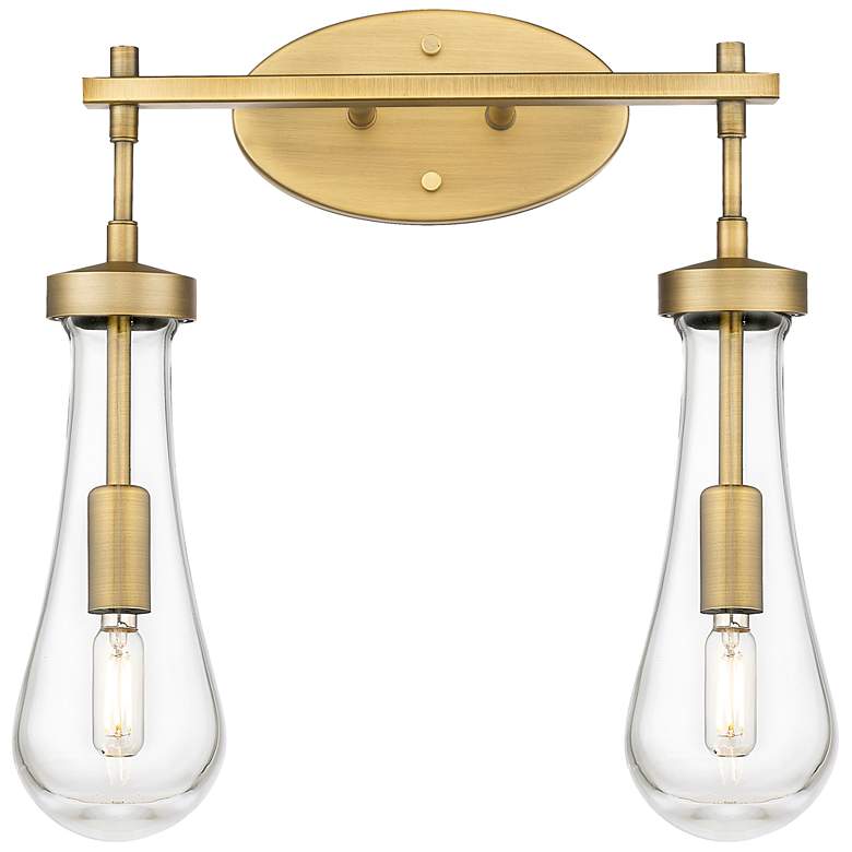 Image 1 Downtown Owego 16"W 2 Light Brass Vanity Light w/ Clear Shade