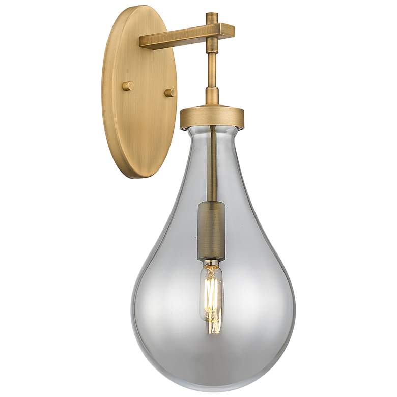 Image 1 Downtown Owego 18 "H Brushed Brass Wall Sconce w/ Light Smoke Shade
