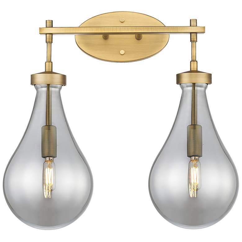 Image 1 Downtown Owego 18"W 2 Light Brass Vanity Light w/ Light Smoke Shade