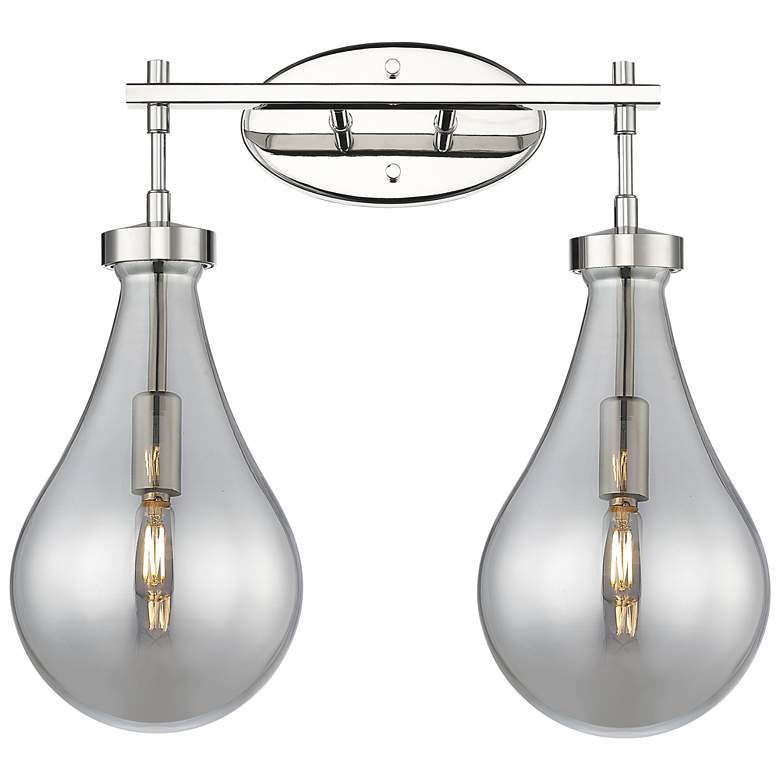 Image 1 Downtown Owego 18"W 2 Light Nickel Vanity Light w/ Light Smoke Shade