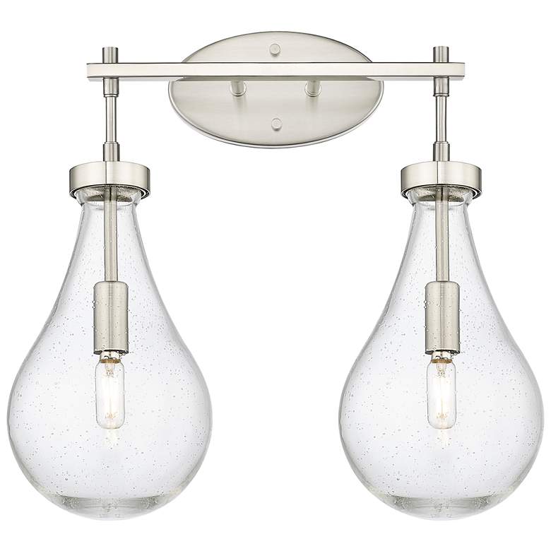 Image 1 Downtown Owego 18"W 2 Light Satin Nickel Vanity Light w/ Seedy Shade