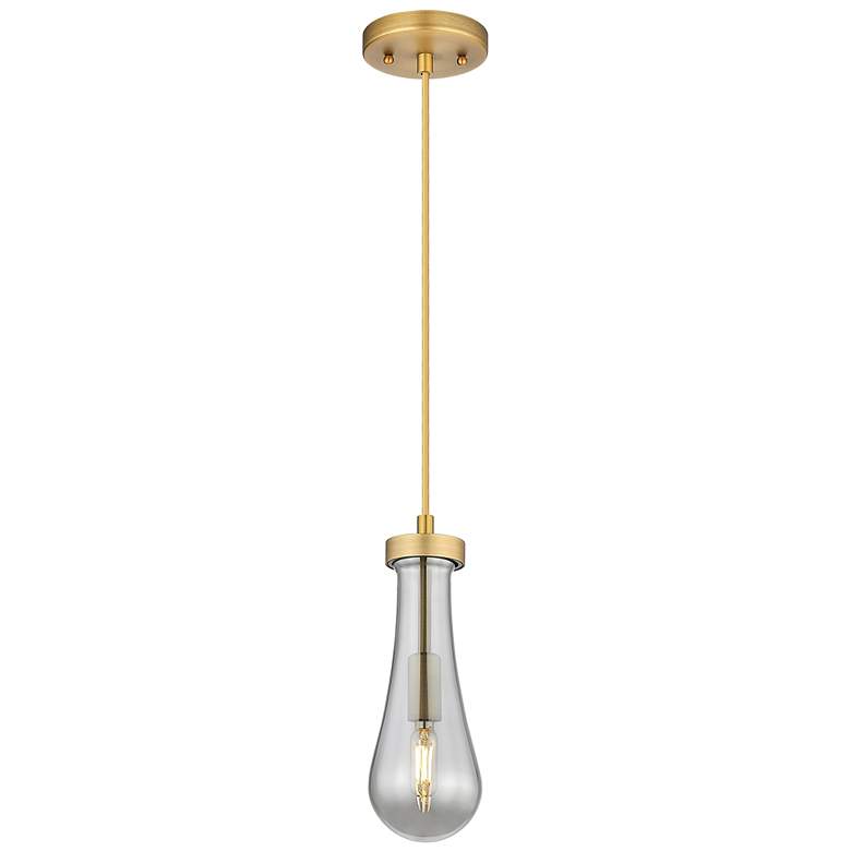 Image 1 Downtown Owego 5"W Cord Brushed Brass Pendant w/ Light Smoke Shade