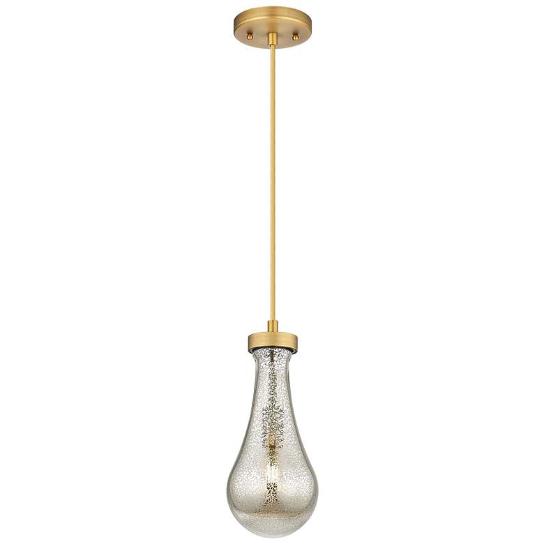 Image 1 Downtown Owego 5"W Cord Brushed Brass Pendant w/ Mercury Shade