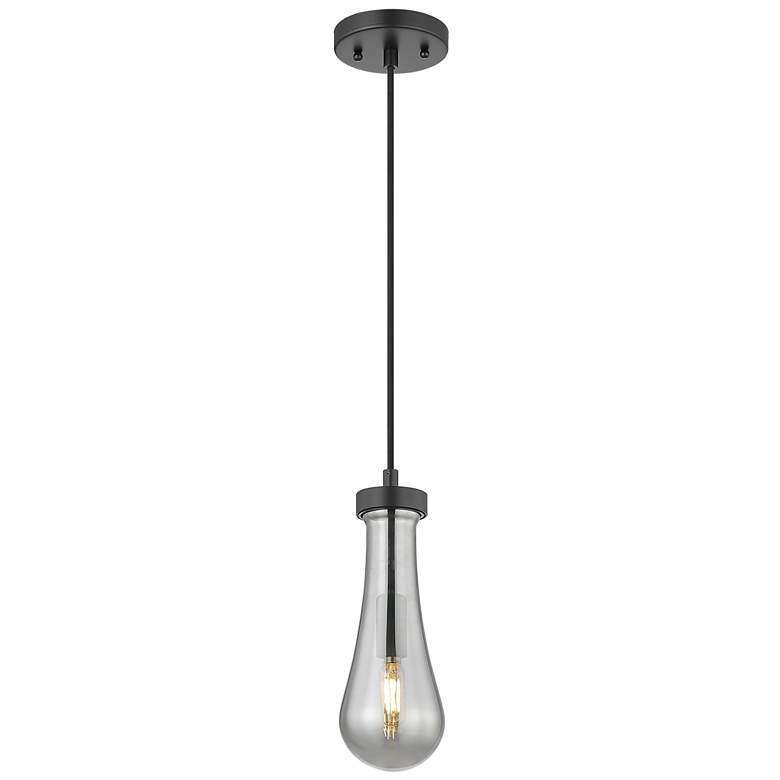 Image 1 Downtown Owego 5"W Cord Matte Black Pendant w/ Light Smoke Shade