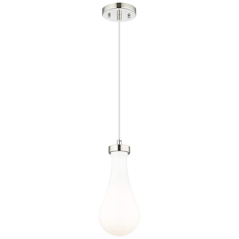 Image 1 Downtown Owego 5"W Cord Polished Nickel Pendant w/ Gloss White Shade