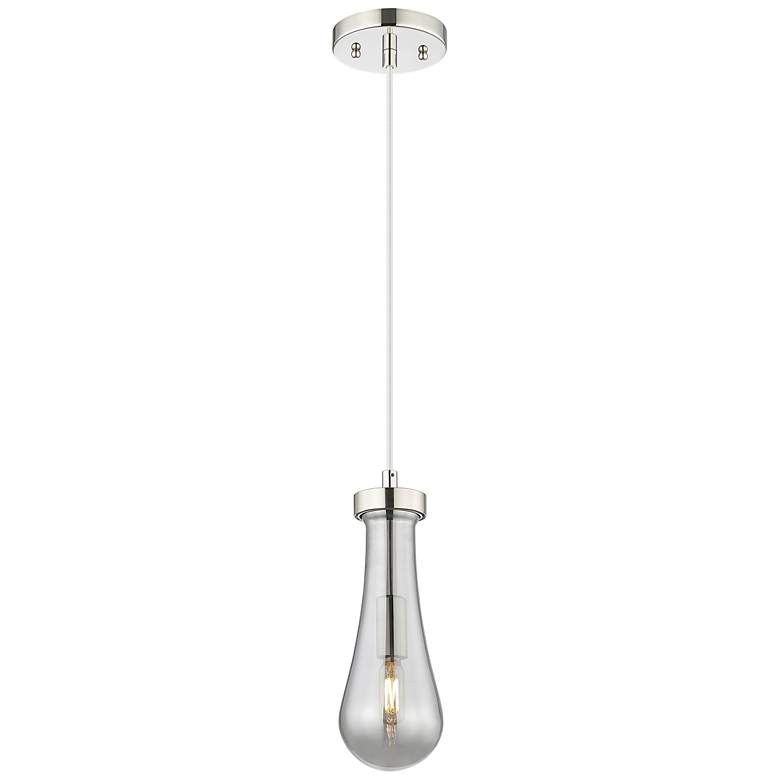 Image 1 Downtown Owego 5"W Cord Polished Nickel Pendant w/ Light Smoke Shade