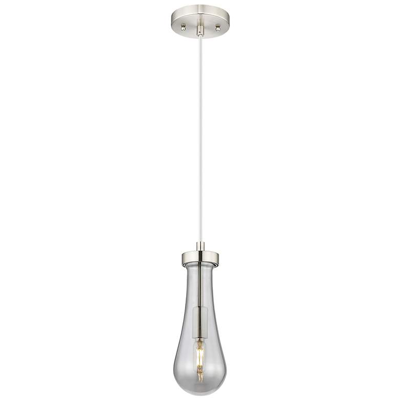 Image 1 Downtown Owego 5"W Cord Satin Nickel Pendant w/ Light Smoke Shade