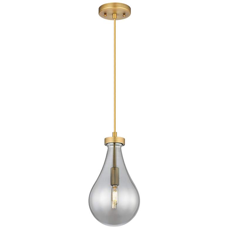 Image 1 Downtown Owego 7"W Cord Brushed Brass Pendant w/ Light Smoke Shade