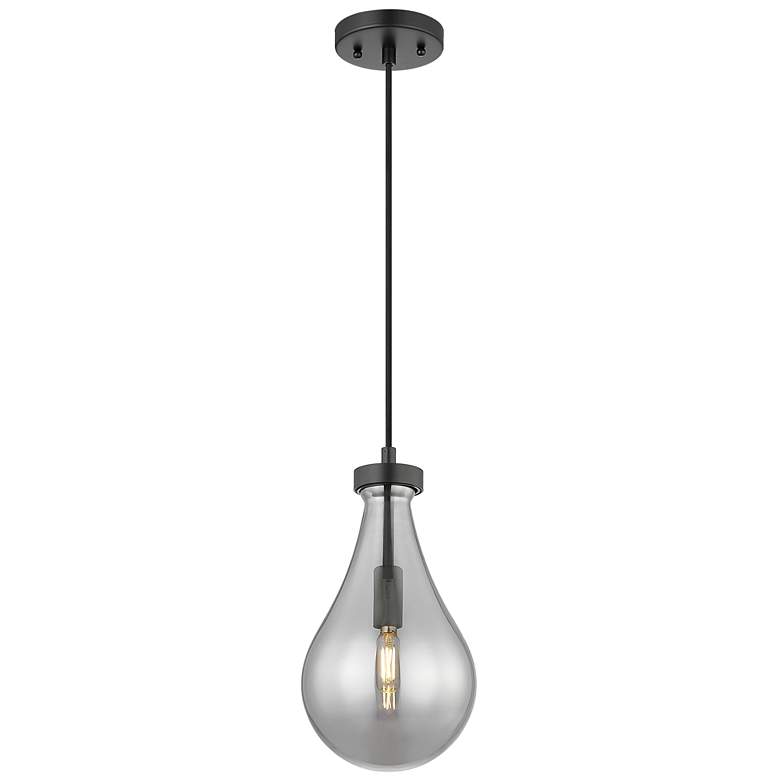 Image 1 Downtown Owego 7"W Cord Matte Black Pendant w/ Light Smoke Shade