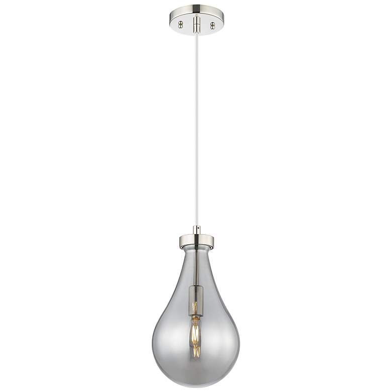 Image 1 Downtown Owego 7"W Cord Polished Nickel Pendant w/ Light Smoke Shade