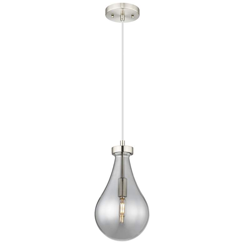 Image 1 Downtown Owego 7"W Cord Satin Nickel Pendant w/ Light Smoke Shade