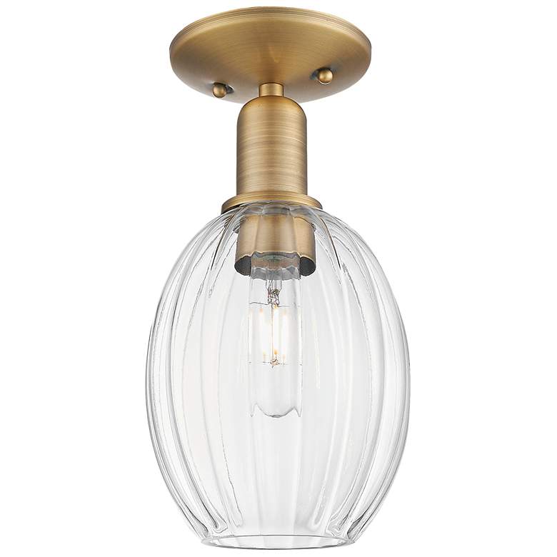 Image 1 Downtown Preston 6"W Brass Semi Flush Mount w/ Clear Bulb Shade