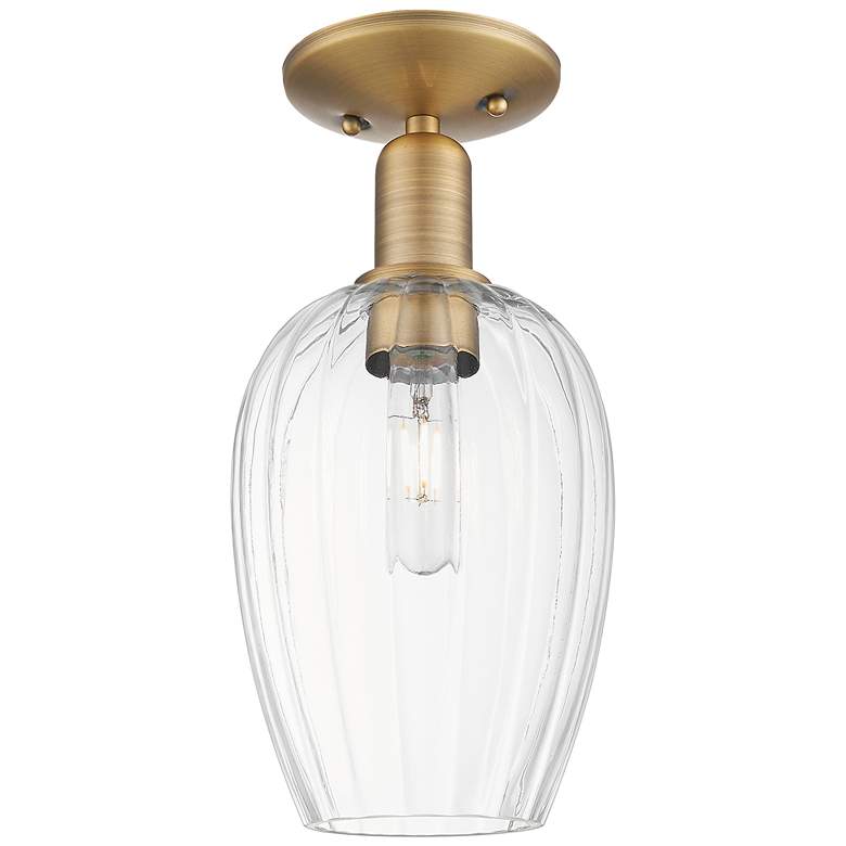 Image 1 Downtown Preston 6"W Brass Semi Flush Mount w/ Clear Flute Shade