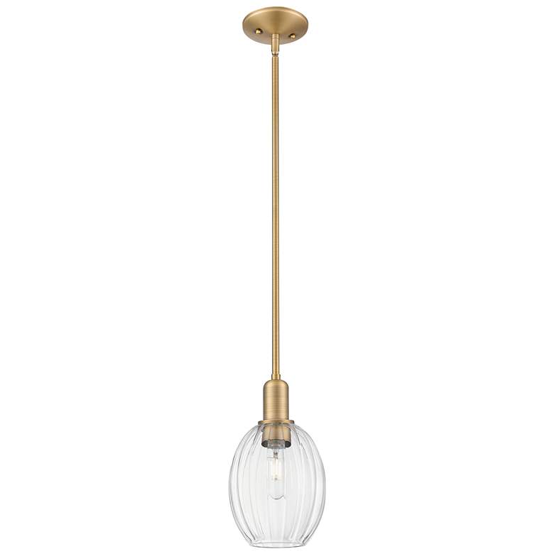 Image 1 Downtown Preston 6"W Brushed Brass Mini Pendant w/ Clear Bell Shade