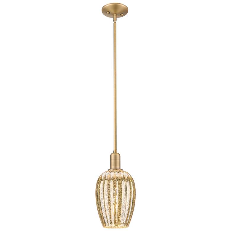 Image 1 Downtown Preston 6"W Brushed Brass Mini Pendant w/ Mercury Flute Shade