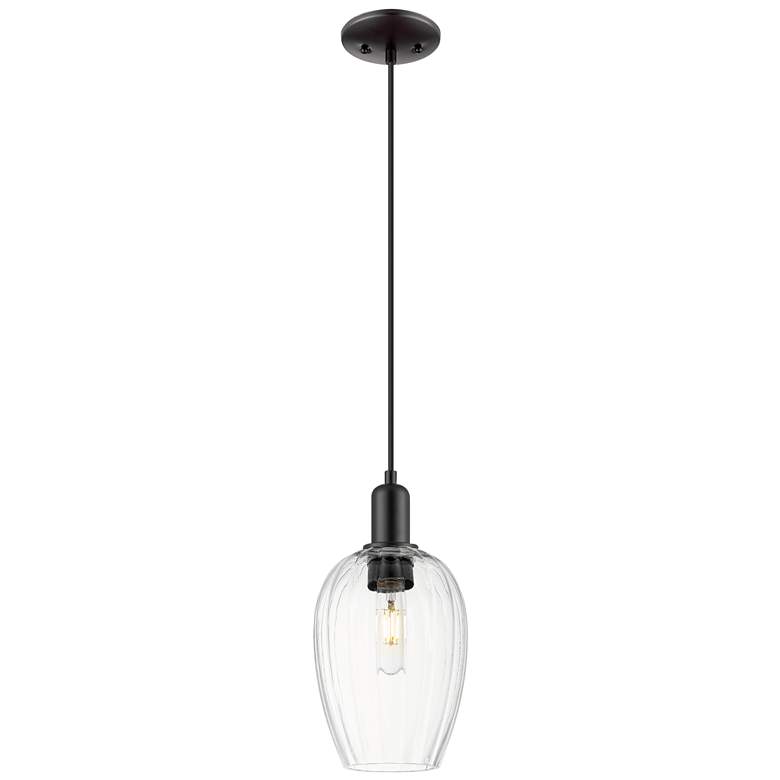 Image 1 Downtown Preston 6"W Cord Black Mini Pendant w/ Clear Flute Shade