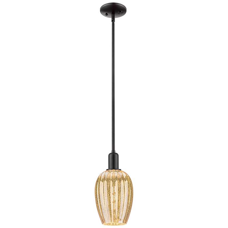 Image 1 Downtown Preston 6"W Cord Black Mini Pendant w/ Mercury Flute Shade