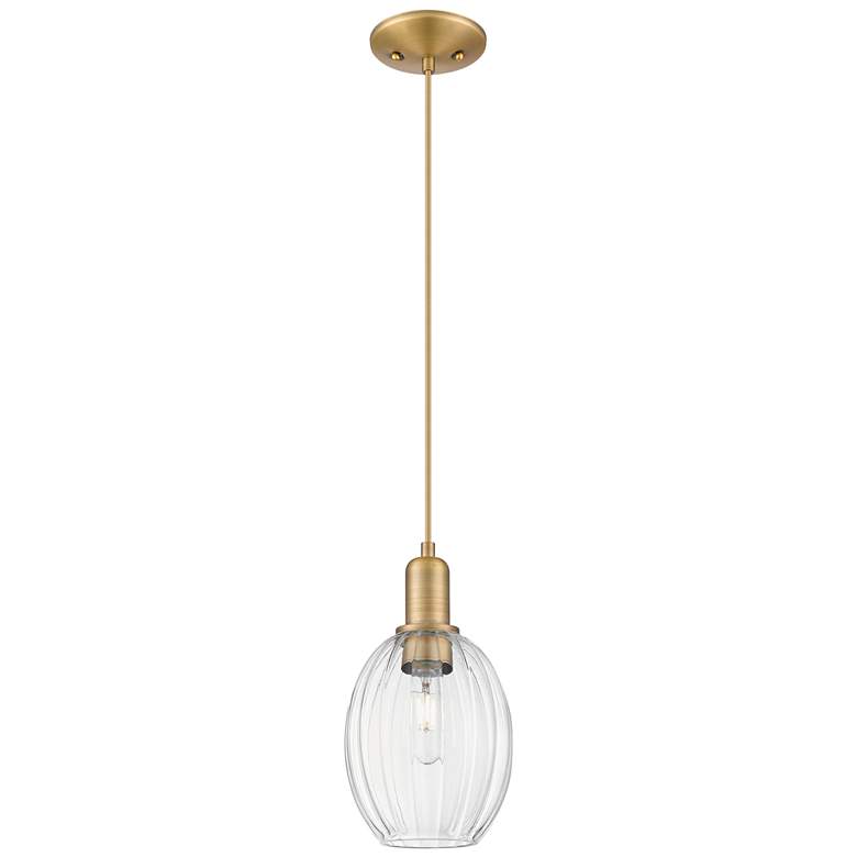 Image 1 Downtown Preston 6"W Cord Brass Mini Pendant w/ Clear Bell Shade